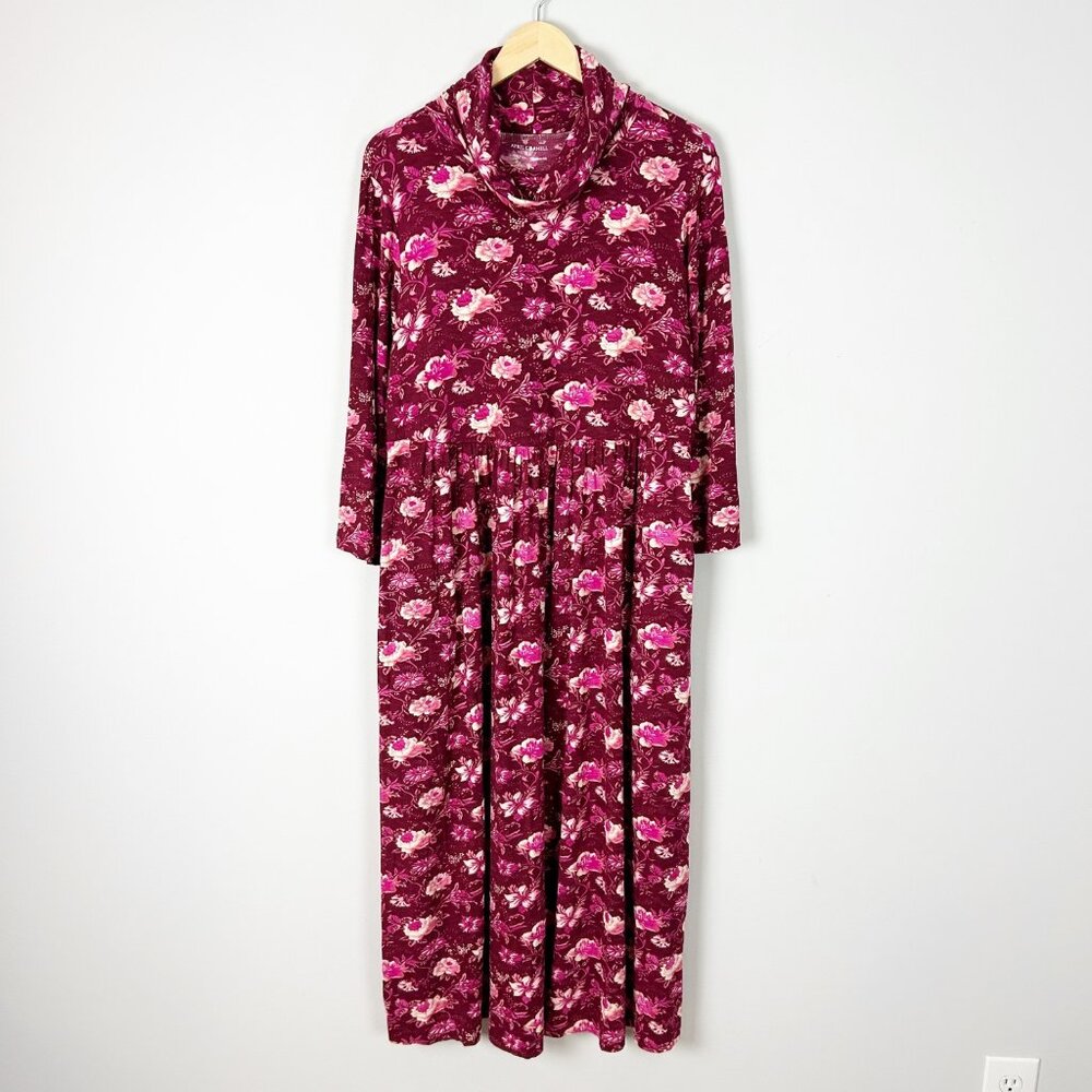 April Cornell Boho‎ Floral Maxi Dress 3/4 Sleeve Cowl Neck Size Large Women's